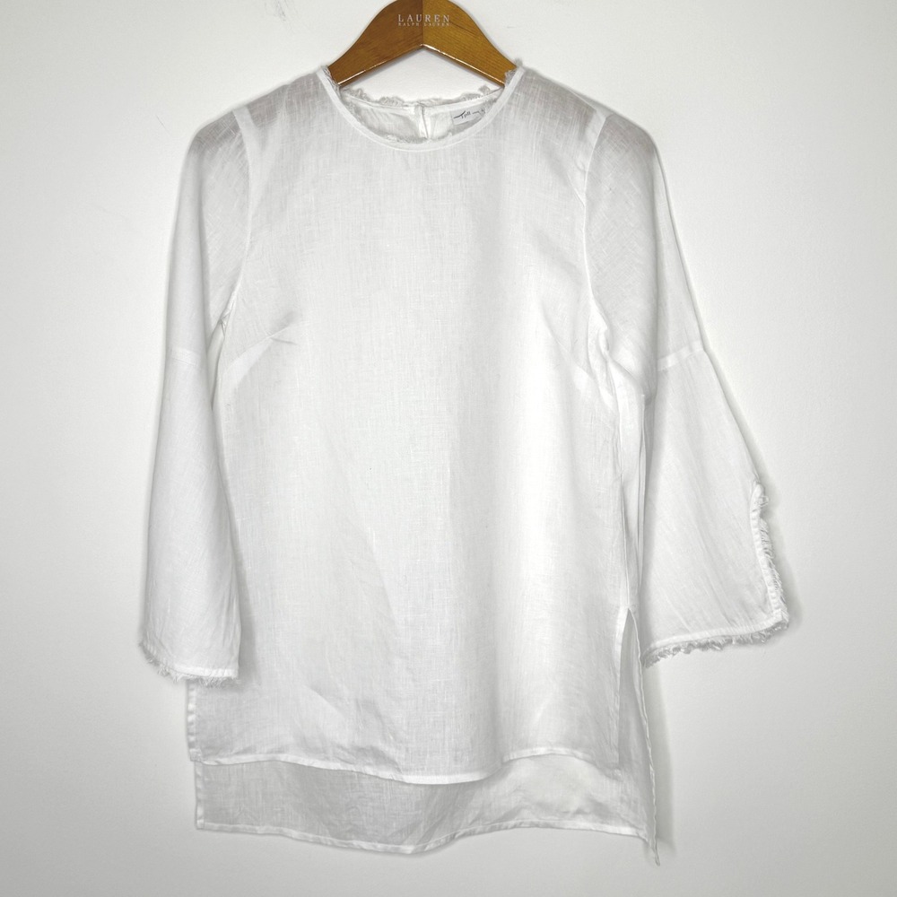 J. Jill Love Linen Long Sleeve Raw Hem‎ Top XS White